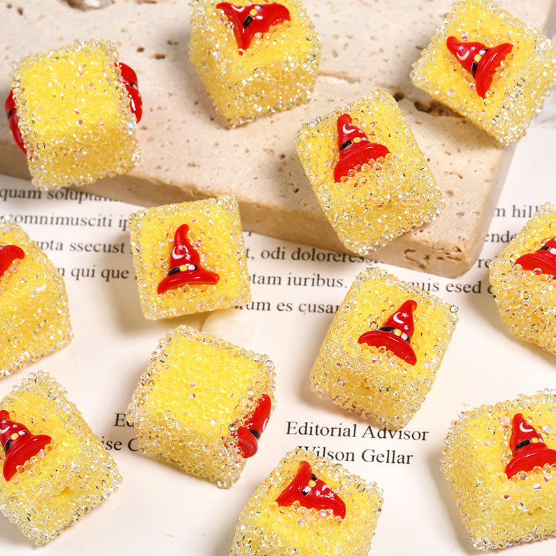 Wholesale 5pcs/pack Rhinestone Halloween Pumpkin Skull Square Sugar Beads